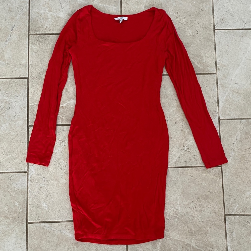 Iris Red Long Sleeve Bodycon Dress